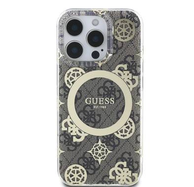 Guess Magsafe IML 4G Design Hard Case with Peony for iPhone 16 Pro, High Quality Material, Lightweight, Comfortable and Secure Grip - Brown