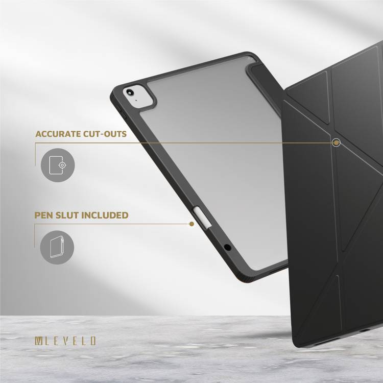 Levelo Conver Clear Back Hybrid Case for iPad Air 11", Lightweight Design, Precise Cut-Outs, Easy Snap-On - Black 
