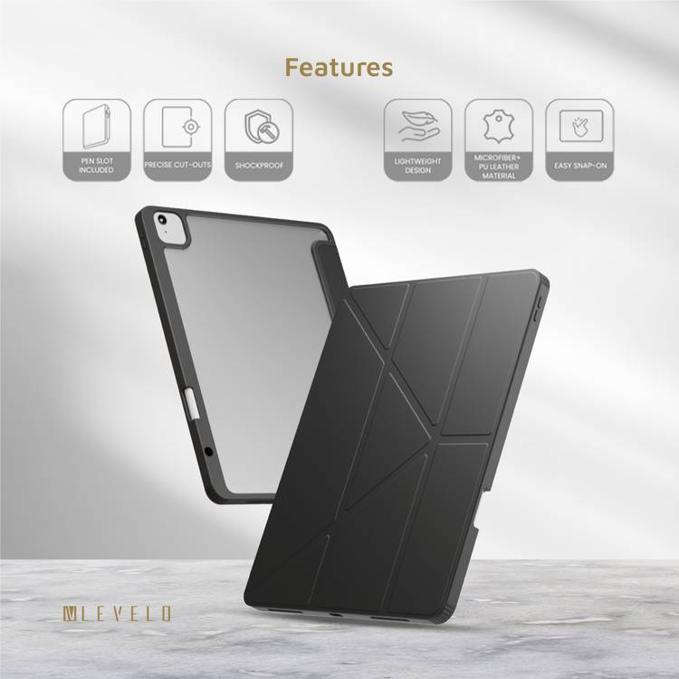 Levelo Conver Clear Back Hybrid Case for iPad Air 11", Lightweight Design, Precise Cut-Outs, Easy Snap-On - Black 