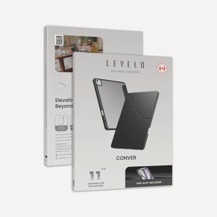 Levelo Conver Clear Back Hybrid Case for iPad Air 11", Lightweight Design, Precise Cut-Outs, Easy Snap-On - Black 