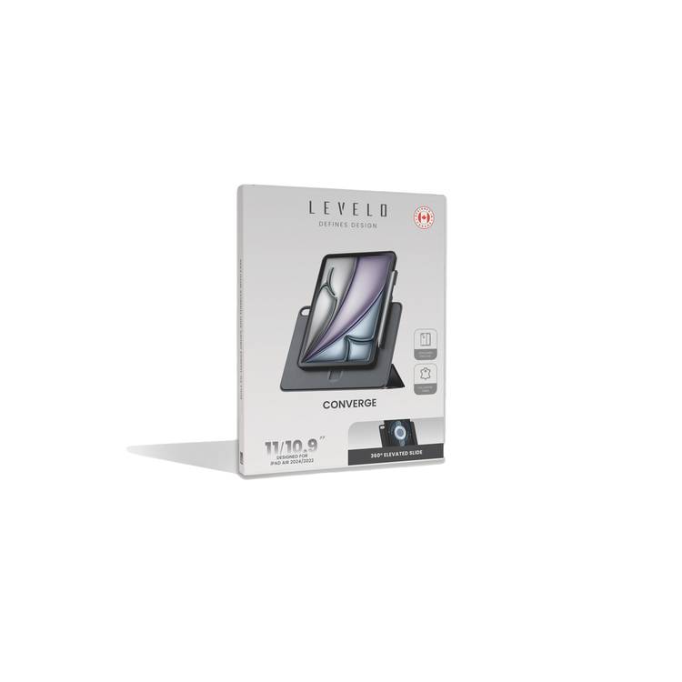 Levelo Converge Detachable Case for iPad Air 11"/10.9", Detachable iPad Case , 360° Elevated Slide, Split Magnetic Type, Pen Slot Included, Linear Rail Design, TPU+PC Material, Full Rotaion - Black
