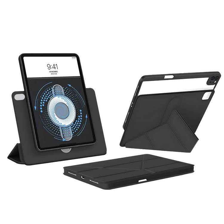 Levelo Converge Detachable Case for iPad Air 11"/10.9", Detachable iPad Case , 360° Elevated Slide, Split Magnetic Type, Pen Slot Included, Linear Rail Design, TPU+PC Material, Full Rotaion - Black