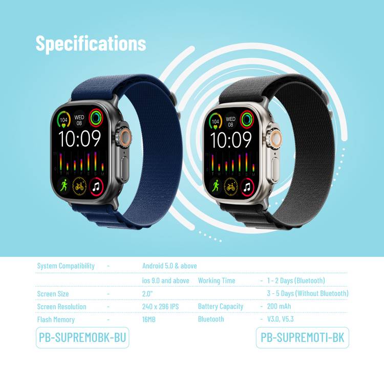Buy Porodo Blue Supremo Smart Watch in UAE Bluetooth Calling Android iOS Blue PB SUPREMOBK BU