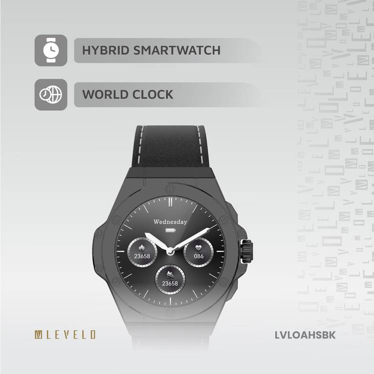 Levelo Oak Automatique Hybrid Smart Watch, Amoled Display, IP68 Water Resistant, Health Monitoring - Black 