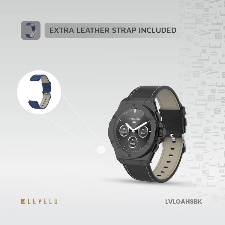 Levelo Oak Automatique Hybrid Smart Watch, Amoled Display, IP68 Water Resistant, Health Monitoring - Black 