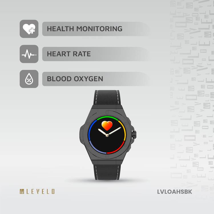 Levelo Oak Automatique Hybrid Smart Watch, Amoled Display, IP68 Water Resistant, Health Monitoring - Black 