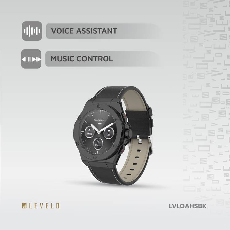 Levelo Oak Automatique Hybrid Smart Watch, Amoled Display, IP68 Water Resistant, Health Monitoring - Black 