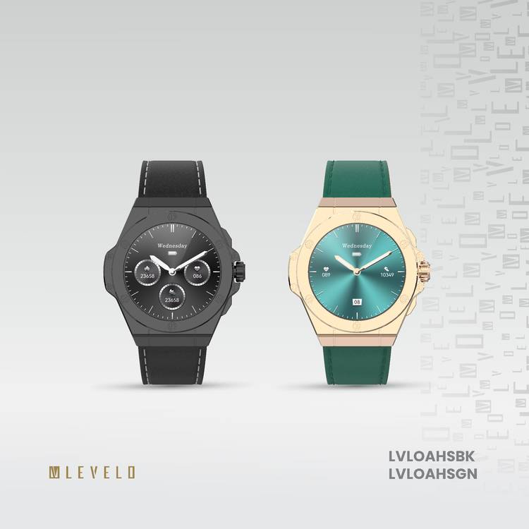 Levelo Oak Automatique Hybrid Smart Watch, Amoled Display, IP68 Water Resistant, Health Monitoring - Black 