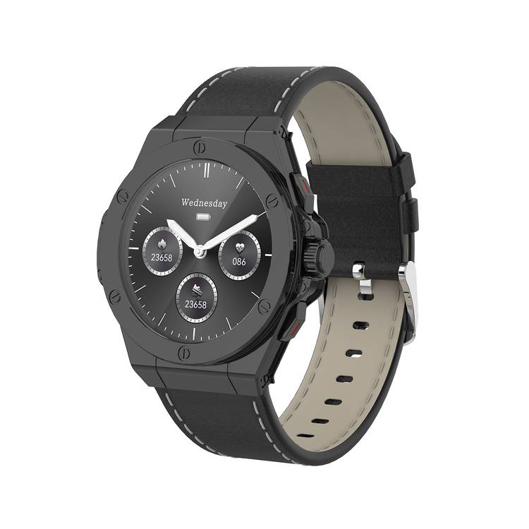 Levelo Oak Automatique Hybrid Smart Watch, Amoled Display, IP68 Water Resistant, Health Monitoring - Black 