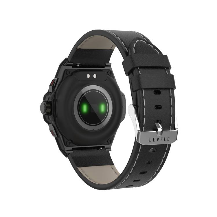 Levelo Oak Automatique Hybrid Smart Watch, Amoled Display, IP68 Water Resistant, Health Monitoring - Black 