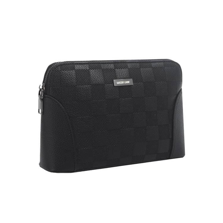 Green Lion Vallon Clutch Bag, Water Resistant PU leather, Delicate Texture, Easy To Handle - Black