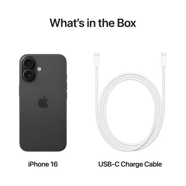 Apple iPhone 16 with 256GB Capacity, 6.1‑inch Screen Size, USB-C Connector Type, 6‑Core CPU, 5‑Core GPU, 5G Network Technology, Splash, Water & Dust Resistant, Middle East Version - Black