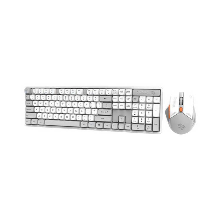 Porodo Gaming Wireless Keyboard with Mouse, 1600 DPI, Plug & Play, Gaming Design, Compatible with Windows & Mac - White / Gray 