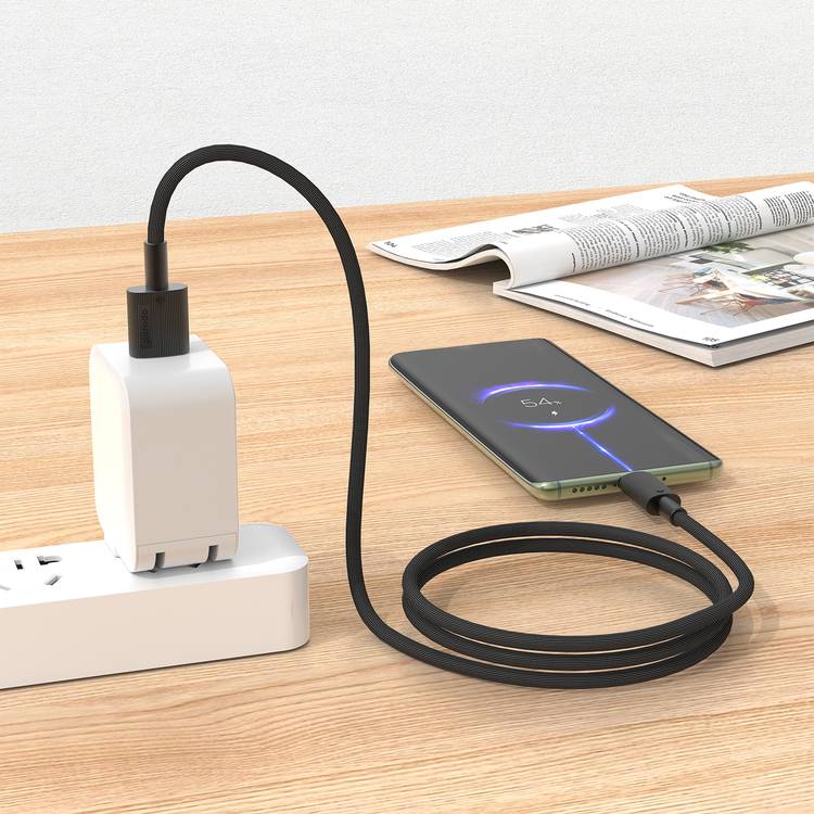 Porodo USB A to C PVC Cable, 480Mbps Transfer Speed, more than 15000 Bends Life Span, 1.2m Cable length, Tangle Free - Black 