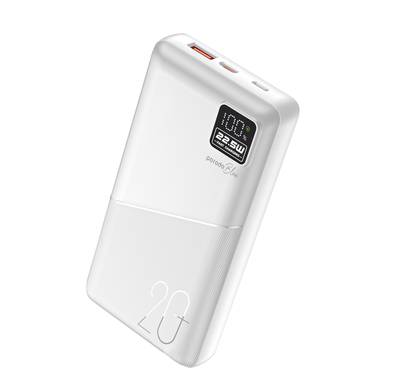 Porodo Blue Quick Charge Power Bank with USB-A & USB-C Outputs, 20000mAh Battery Capacity, Digital Display, 20W Power Delivery - White