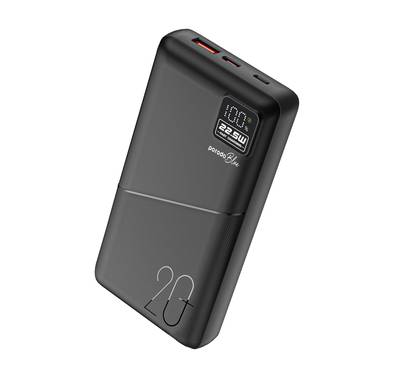 Porodo Blue Quick Charge Power Bank with USB-A & USB-C Outputs, 20000mAh Battery Capacity, Digital Display, 20W Power Delivery - Black