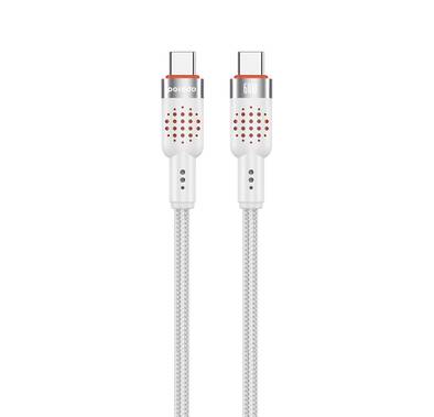 Porodo Braided Type-C to Type-C Cable with 60W Power Delivery, 1.2m Cable Length, 480Mbps Transfer Speed, More than 15,000 Bends Lifespan, Tangle-Free Design - White
