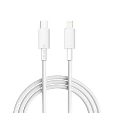 Porodo Type-C to Lightning PVC Cable 3m, 480Mbps Transfer Speed, PD 27W, more than 15000 Bends Life Span, Tangle Free - White