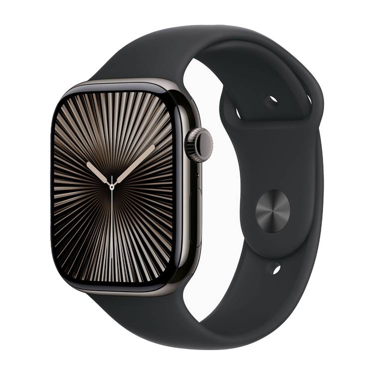 Apple Watch Series 10 GPS + Cellular 46mm Slate Titanium Case with Black Sport Band, Up to 18 Hours Battery Life, Bluetooth 5.3, Always‑On Retina LTPO3 Display - Slate Titanium