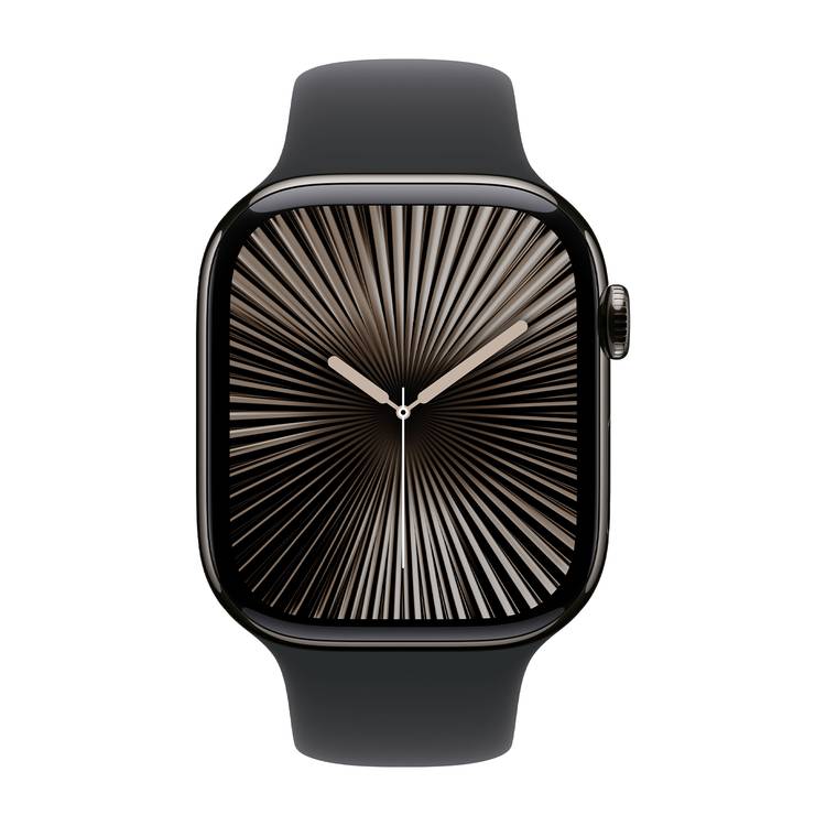 Apple Watch Series 10 GPS + Cellular 46mm Slate Titanium Case with Black Sport Band, Up to 18 Hours Battery Life, Bluetooth 5.3, Always‑On Retina LTPO3 Display - Slate Titanium