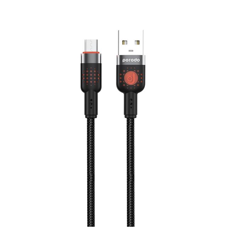Porodo Braided USB-A to Micro USB Cable with 480Mbps Transfer Speed, 1.2m Cable Length, More than 15,000 Bends Lifespan, Tangle-Free Design - Black