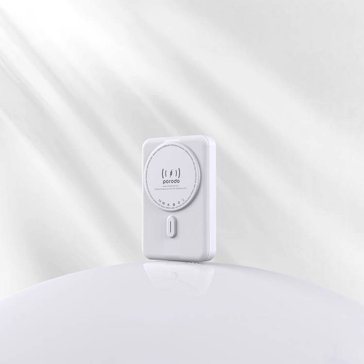Porodo 10000mAh Digital MagSafe Power Bank & Stand with 20W PD, Type-C, USB-A, 15W Wireless Charging, Strong Magnetic Hold - White