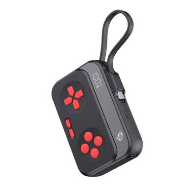 Porodo Gaming 10000mAh Controller Design Power Bank, PD 20W, 22.5W Type-C Integrated Cable - Black / Red