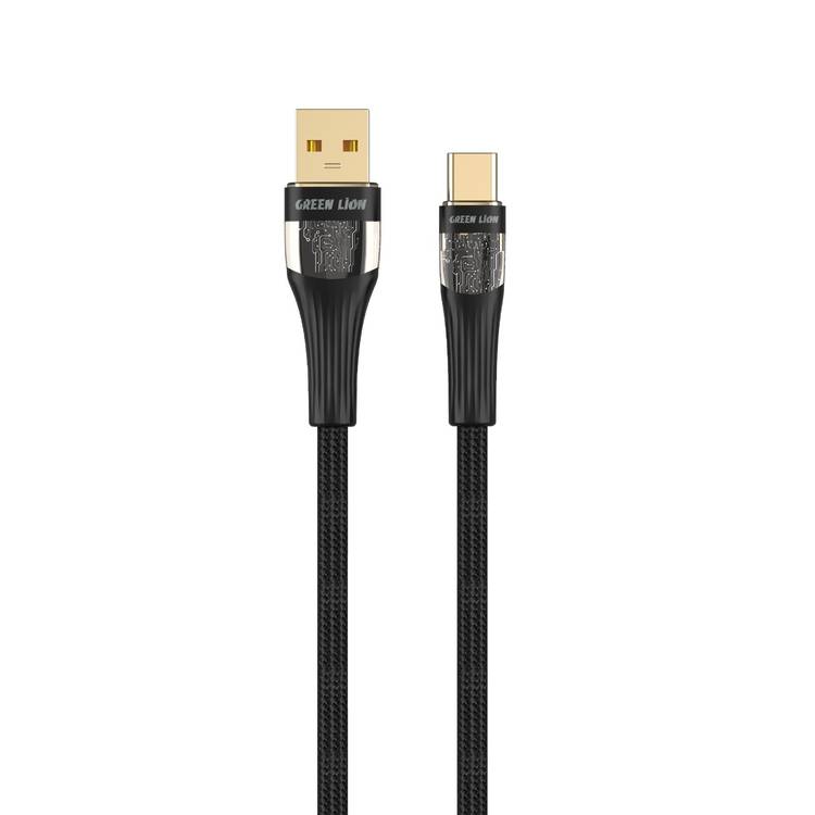 Green Lion Transparent Cable USB-A to USB-C with LED Light, Fast Charging & Sync, 60W, Wide Compatibility, Safe & Secure - Black 