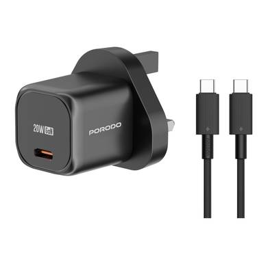 Porodo PD 20W UK Fast Charger with C to C Cable, Power Ou...