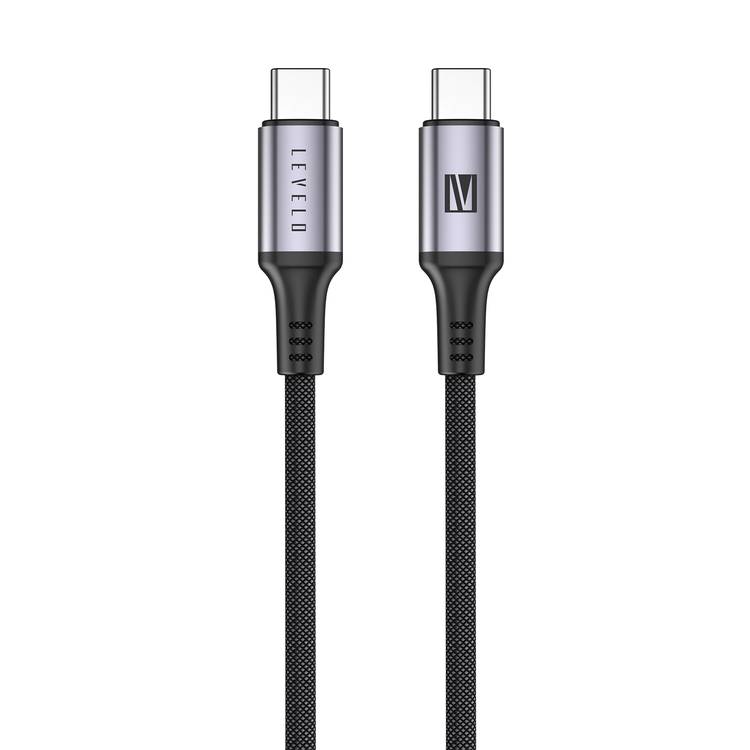Levelo Otto USB-C to Type-C 60W Leather Cable, Tangle-Free, Fast Charging, Heat Resistant, 1.2m Cable Length - Black 
