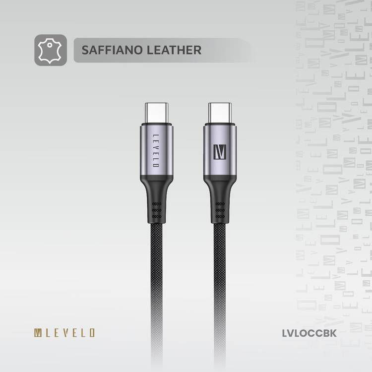 Levelo Otto USB-C to Type-C 60W Leather Cable, Tangle-Free, Fast Charging, Heat Resistant, 1.2m Cable Length - Black 