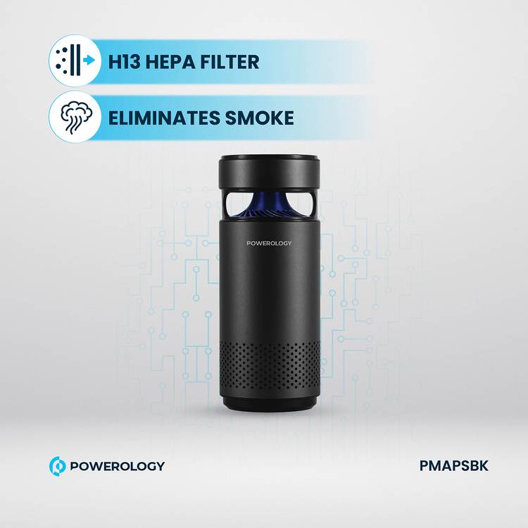 Powerology Portable Mini Air Purifier with UVC LED Sterlization, Eco-Friendly UVC LED, HEPA Filter H13 - Black
