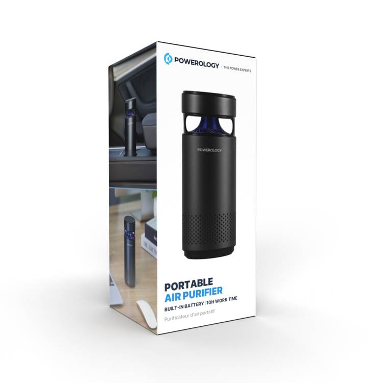 Powerology Portable Mini Air Purifier with UVC LED Sterlization, Eco-Friendly UVC LED, HEPA Filter H13 - Black