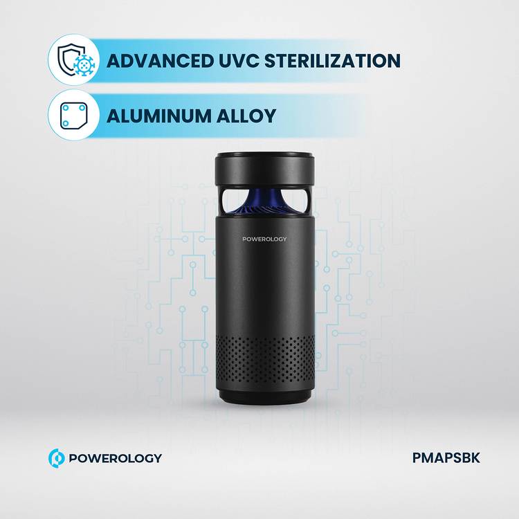 Powerology Portable Mini Air Purifier with UVC LED Sterlization, Eco-Friendly UVC LED, HEPA Filter H13 - Black