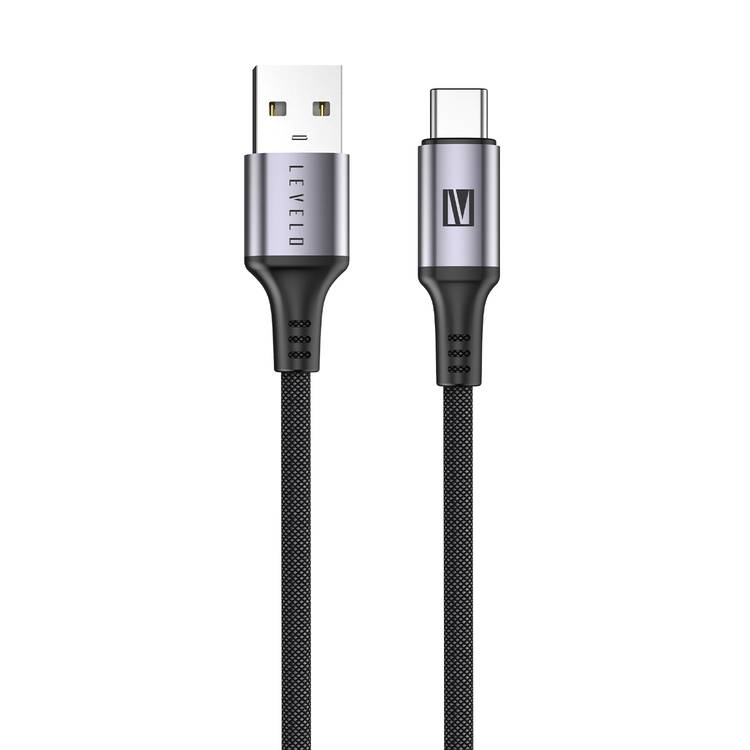 Levelo Otto USB-A to Type- C 18W Leather Cable, Tangle-Free, Fast Charging, Heat Resistant - Black 