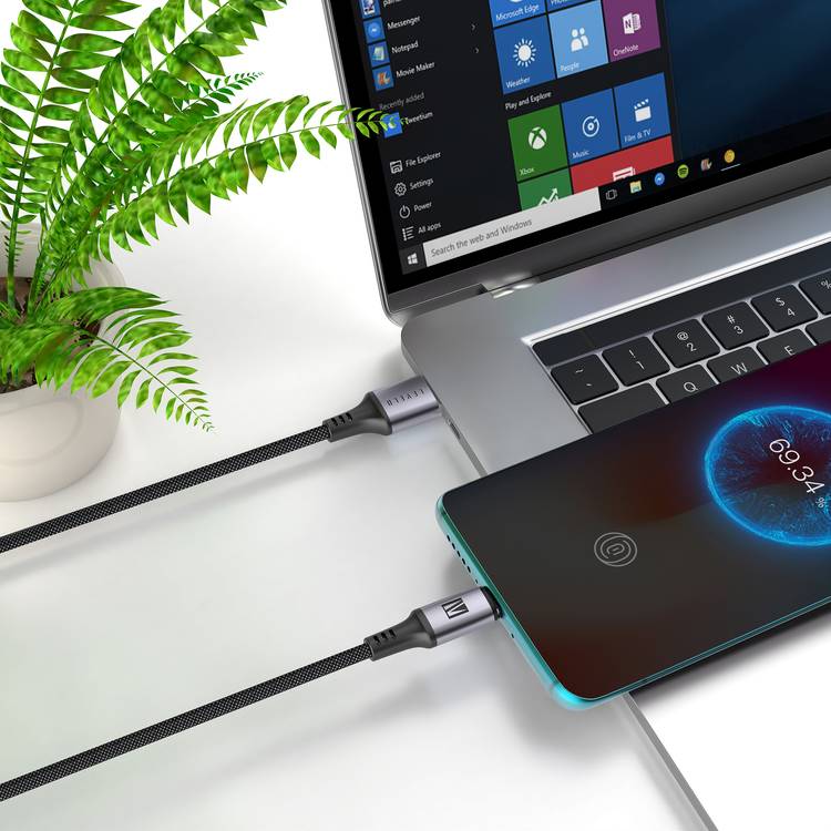 Levelo Otto USB-A to Type- C 18W Leather Cable, Tangle-Free, Fast Charging, Heat Resistant - Black 