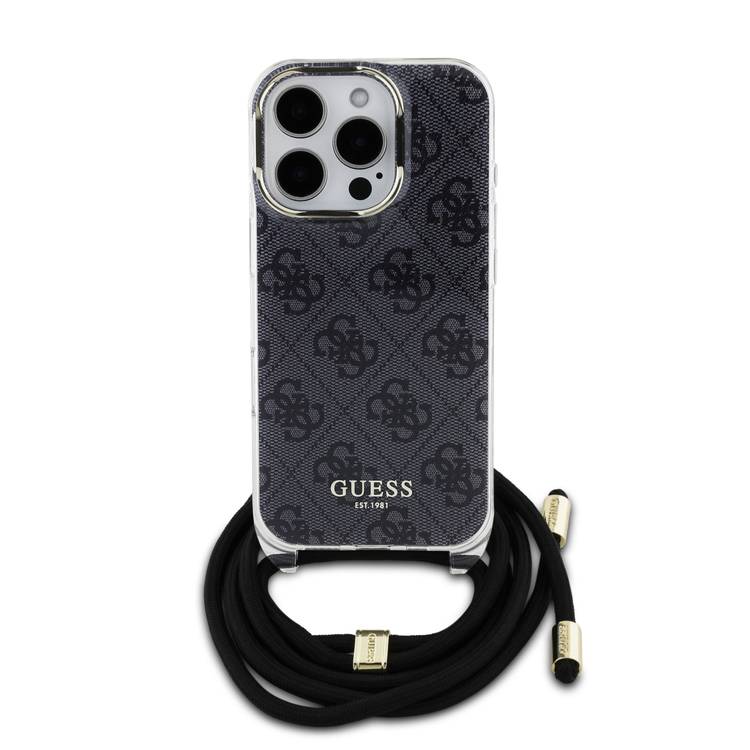 Guess 4G Hard Case with Cross Body Cord for iPhone 16 Pro, Easy Snap-on, Drop Protection, Lightweight - Black