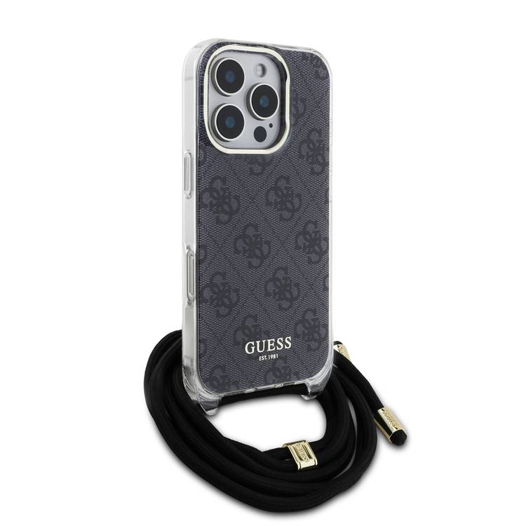 Guess 4G Hard Case with Cross Body Cord for iPhone 16 Pro, Easy Snap-on, Drop Protection, Lightweight - Black