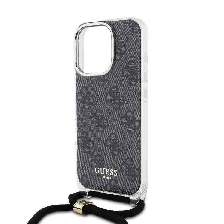 Guess 4G Hard Case with Cross Body Cord for iPhone 16 Pro, Easy Snap-on, Drop Protection, Lightweight - Black