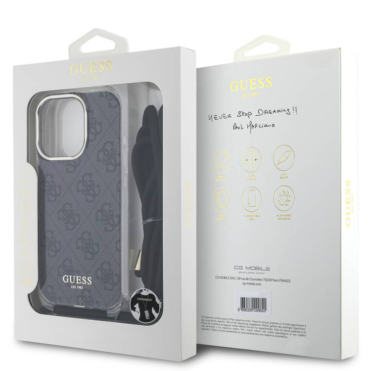 Guess 4G Hard Case with Cross Body Cord for iPhone 16 Pro, Easy Snap-on, Drop Protection, Lightweight - Black