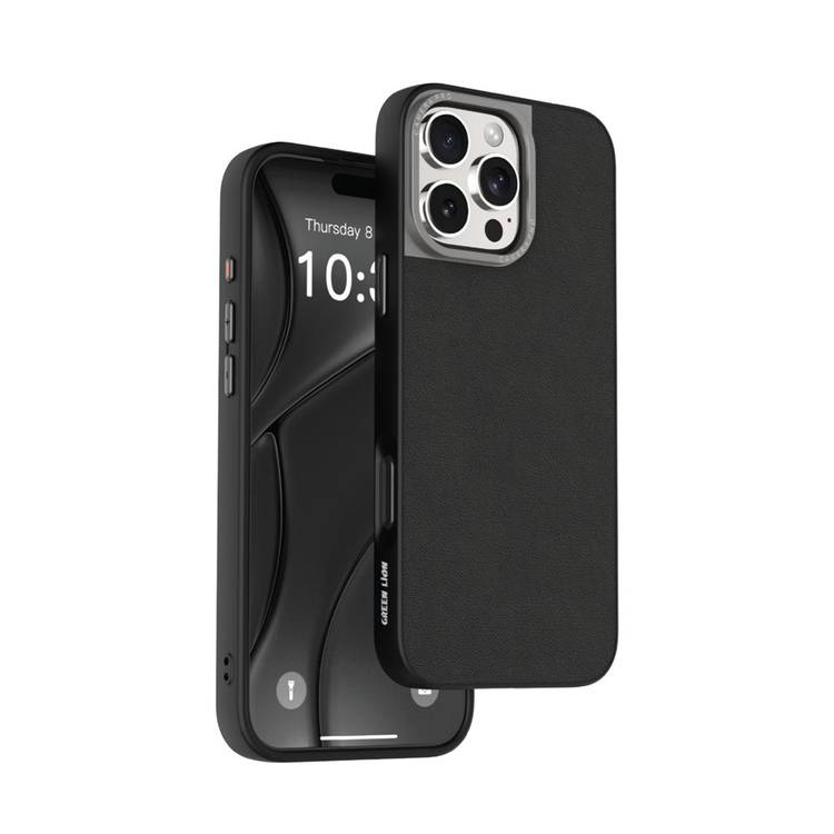 Green Lion MagSafe Leather Case for iPhone 16 Pro Max, Slim Profile, Metal Buttons, Precision Cutouts, Camera Protection - Black