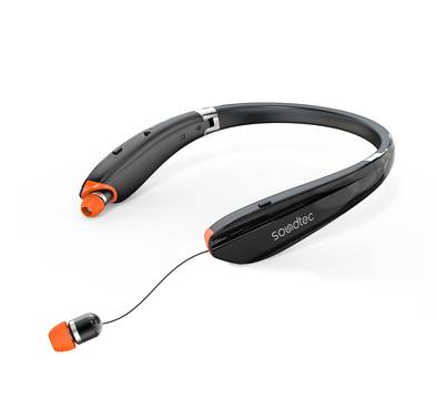 Porodo Soundtec Echo Flex Retractable ENC Neckband with Folding Design, Crystal Clear Audio, High Clarity Mic, Bluetooth V5.2, Multi Point Connection - Black 