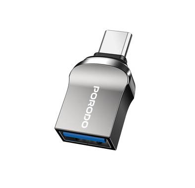Porodo  USB-A to USB-C Adapter, Fast Data Transfer, Zinc Alloy, Universal Compatibility, Plug & Play, Up to 10Gbps Data Transfer Speed - Black