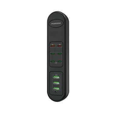 Porodo 50W Multi-Port USB Charging Hub with 20W Power Delivery, Simultaneous Charging, 2m Cable Length, Fast Charging Support, Built-in Safeguards - Black