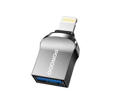 Porodo  USB A to Lightning Adapter, Zinc Alloy, Fast Data Transfer, Universal Compatibility, Plug & Play, Up to 480Mbps Transfer Speed - Black