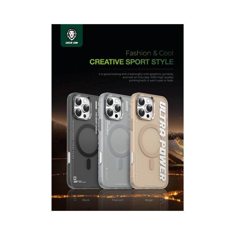 Green Lion Ultra MagSafe Case for iPhone 16 Pro, Ultra-Shockproof, Anti-Scratch Edge, Anti-Fingerprint, Powerful Attraction, Creative Sport Style - Natural Titanium