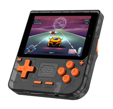 Porodo Gaming Retro Arcade Gaming Console, 3D Simulator, Ergonomic Design, Immersive Sound Play,  3.5" IPS Display, 6 Hours Battery Life, 3000mAh Battery - Black / Orange 