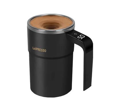 LePresso Auto Magnetic Stirring Cup with Touch Control, Stainless Steel, Patented Design, Temperature Display, Detachable Magnetic Rod - Black