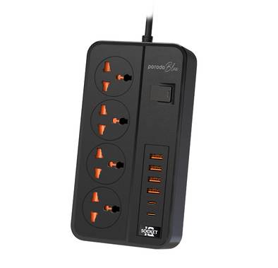 Porodo 4AC Universal Power Strip with Premium Materials, Safety Shutters, 13A Maximum Current, USB-A&C Output - Black  
