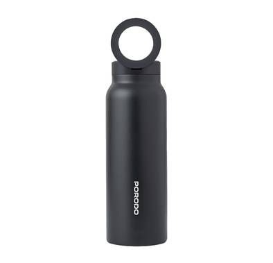 Porodo Magnetic Mount Water Bottle with Seamless Multi Tasking, Double Wall Insulation, Versatile and Portable, Strong Magnetic Hold, Works With Magsafe, Wide Round Mouth - Black 